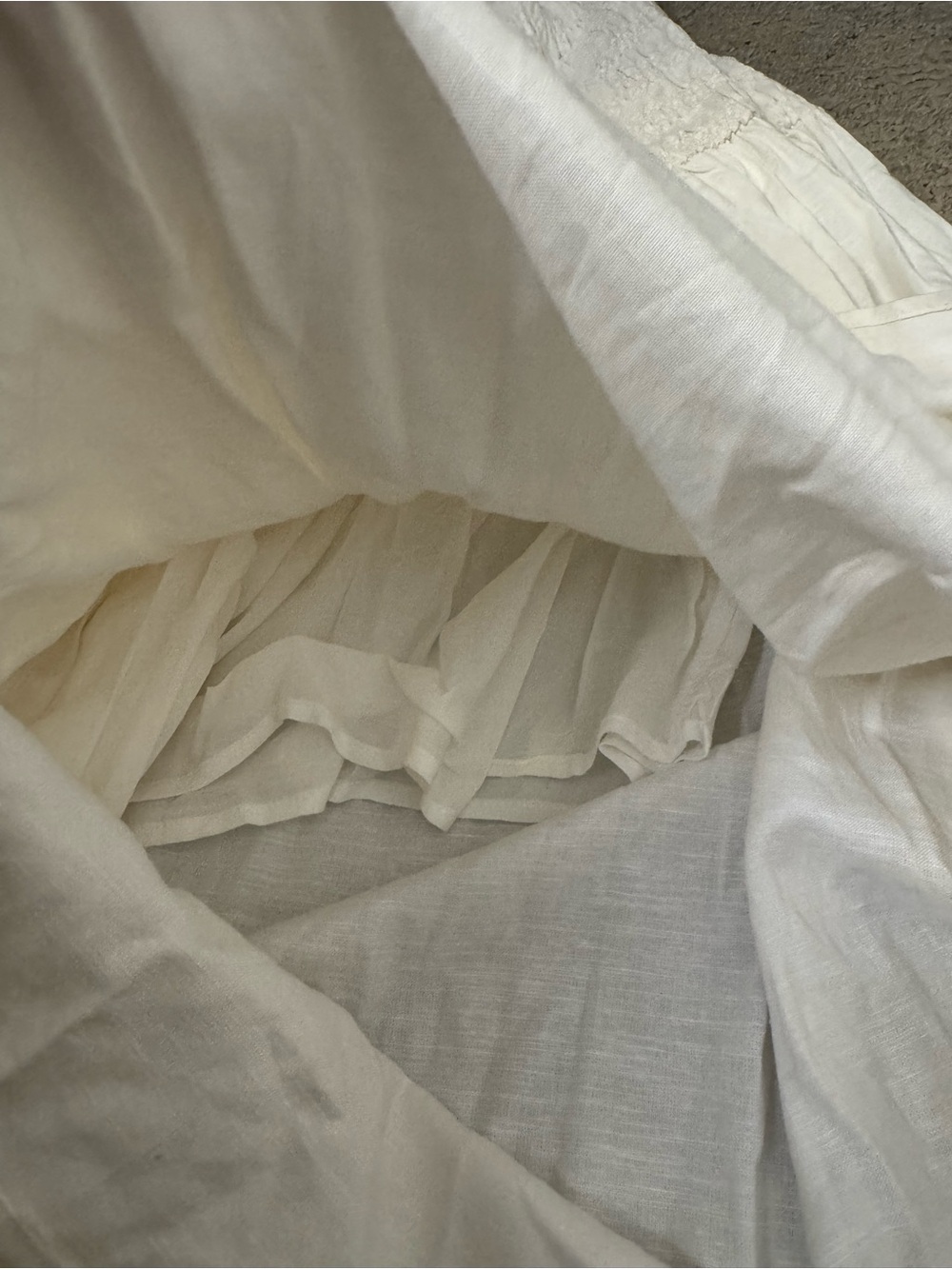 New Linen Blend Dress Smocked Dropped Waist Size Medium Ivory Cream - Picture 4 of 11